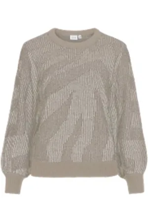 VILA O-Neck Knit Top/BF Vipinna L/S Haut en Tricot Jacquard à col Rond, Mélange Naturel, L Femme