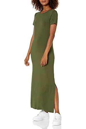 Amazon Robe Longue Fendue sur Le Côté Col Rond à Manches Courtes Coupe Standard en Jersey (Déjà Daily Ritual) Femme, , S