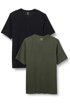 Amazon Henley en Piqué à Manches Courtes, Coupe Classique (Grandes Tailles Disponibles) Homme, Lot de 2, , XXL