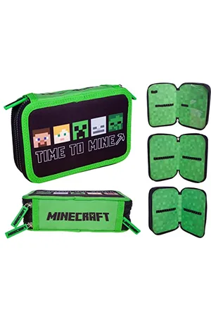 ASTRA Minecraft Bedrock Trousse à Crayons 3 Compartiments avec 3 Compartiments pour garçon MINEGRAFT Game, , Trousse à