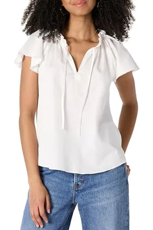 Amazon Chemisier Décontracté en Satin de Coton à Manches à Volants Femme, , M