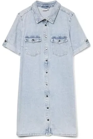 VERO MODA Vmjennie SS Short Dress Mix Noos Robe, Bleu Clair (Denim Bleu Clair), L Femme