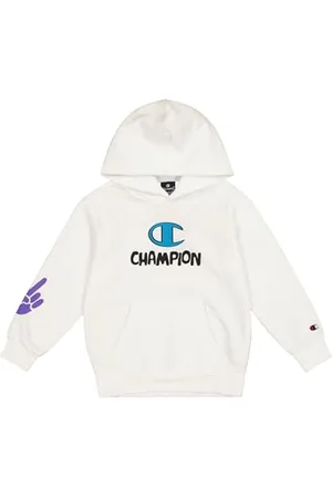 Champion Legacy Play With Graphics B (306908) - Sweat à capuche en polypolaire compact et ultra léger, blanc (WHT), 3-4 ans (XXS) Enfant FW24