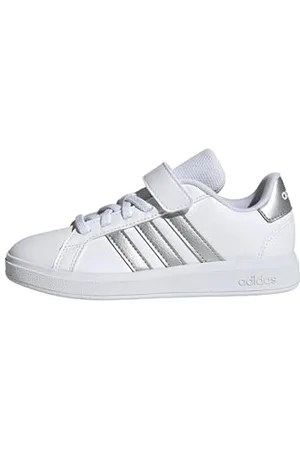 adidas Grand Court 2.0 Shoes Children Chaussures de Tennis, Cloud White/Matte Silver/Cloud White, 28.5 EU