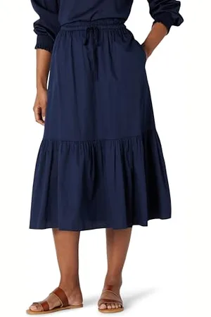 Amazon Jupe Midi Cintrée et Évasée en Satin de Coton (Haut Vendu Séparément) Femme, , XL