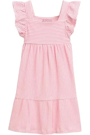 TOM TAILOR 1046301 Robe, 37775 – Blanc cassé à Rayures Rose Fluo, 104-110 Fille
