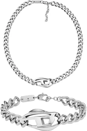 Diesel Homme Set Bracelet et collier en acier inoxydable argenté, Set