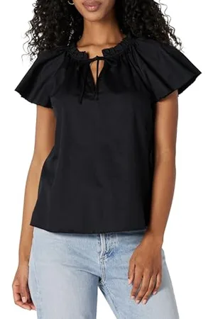 Amazon Chemisier Décontracté en Satin de Coton à Manches à Volants Femme, , XXS