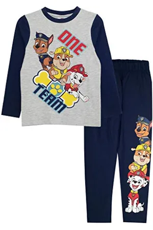 Popgear Paw Patrol Une équipe Garçons Set Long Pyjama Bleu Marine/Gris Chiné 110 | Garçons Paw Cadeaux de Patrouille, école de garçons PJs, Vêtements pour Enfants, badine l