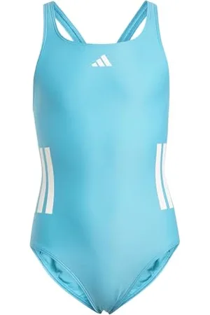 adidas Fille 3-Stripes C-Back Swimsuit, Lucid Cyan/White, 13-14 Years