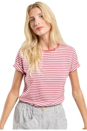 Armor.lux T- Shirt rayé à Manches Courtes et col Rond en Coton et Lin Femme