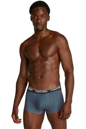 Calvin Klein Boxer Caleçon Homme Low Rise avec Ceinture Emblématique, Bleu (Plush Monogram_Speakeasy), M