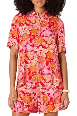 Amazon Chemise Boutonnée en Sergé Fluide, Coupe Décontractée (Short Vendu Séparément) Femme, , XS