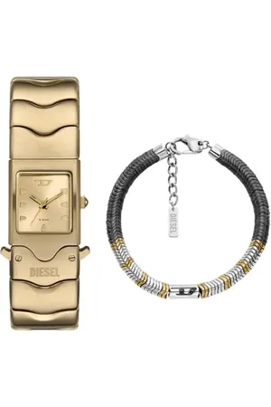 Diesel Homme Montre en Acier Inoxydable Doré Closer et Bracelet D Logo Argenté Semi-Précieux, Ensemble