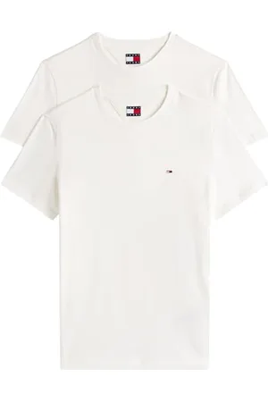 Tommy Hilfiger T-Shirts Manches Courtes Lot de 2 Homme Xslim Jersey en Coton, Blanc (Ecru/Ecru), L