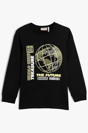 Koton T-Shirt Long Sleeve Crew Neck Cotton Printed, T-Shirt Garçons,