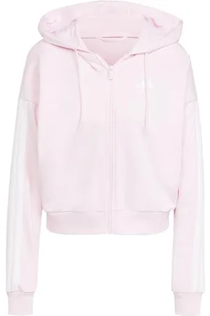 adidas Femme Essentials 3-Stripes French Terry Full Zip Hoodie, Clear Pink/White, XL