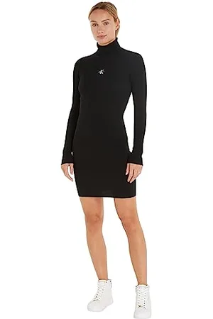 Calvin Klein Jeans Femme Robe-Pull Badge Roll Neck Manches Longues, , XL