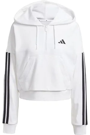 adidas Femme Essentials 3-Stripes French Terry Quarter-Zip Hoodie, White/Black, XL