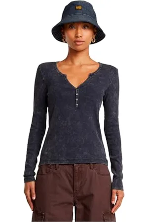 G-Star RAW Deep V Henley Slim Top T-Shirt, , S Femmes
