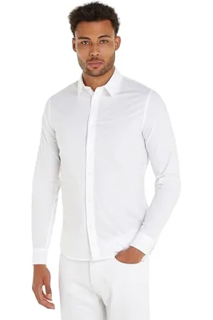 Calvin Klein Jeans Slim Stretch Shirt J30J324614 Chemises décontractées, Blanc , L Homme