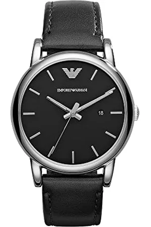 Emporio Armani Montre pour homme, mouvement date à trois aiguilles, boîtier en acier inoxydable argenté de 41 mm avec bracelet en cuir, AR1692