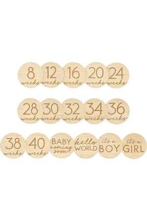 Pearhead Pregnancy Journey Milestone Markers, Wooden Weekly Growth Milestone Discs, Pregnancy Announcement and Baby Arrival Double Sided Photo Prop Cards, Modern Wooden Newborn Accessories