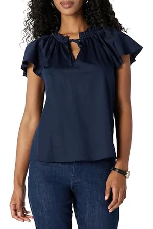 Amazon Chemisier Décontracté en Satin de Coton à Manches à Volants Femme, , XXL