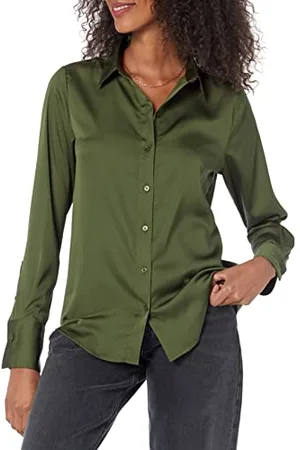 Amazon Blouse Boutonnée en Satin, Coupe Classique (Grandes Tailles Disponibles) Femme, , XL
