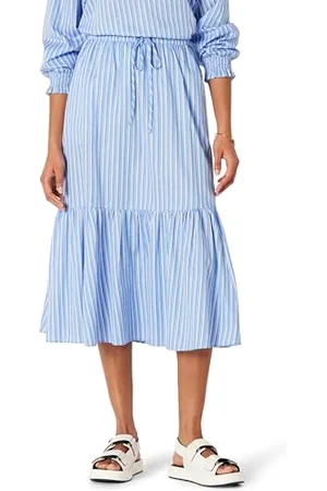 Amazon Jupe Midi Cintrée et Évasée en Satin de Coton (Haut Vendu Séparément) Femme, , S