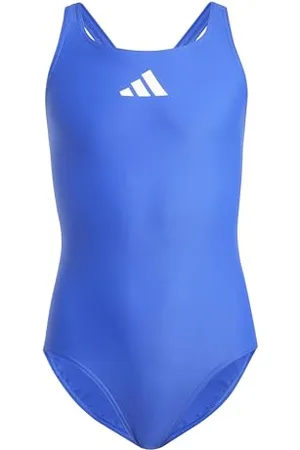 adidas Fille Solid Small Logo Swimsuit, Semi Lucid Blue/White, 5-6 Years