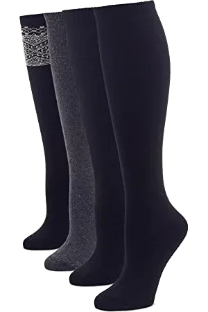 HUE Flat Knit Knee High Sock Chaussettes décontractées, , Taille Unique (Lot de 4) Femme