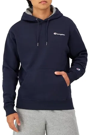 Champion Powerblend Sweatshirt à Capuche, Bleu Marine-Left Chest Script, XL Homme