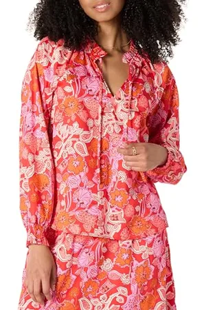Amazon Chemisier Décontracté à Manches Longues et Col à Volants en Satin de Coton (Jupe Vendue Séparément) Femme, , XXL