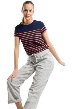 Armor.lux Marinière Etel à Manches Courtes et col Bateau en Coton léger Femme T-Shirt, , Large