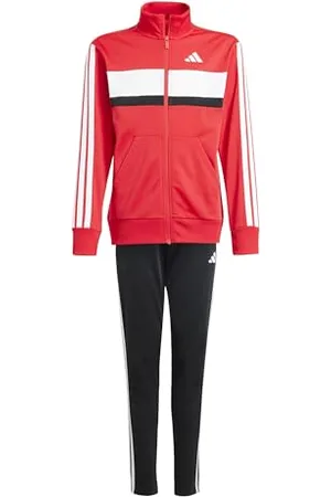 adidas Mixte enfant SEASONAL ESSENTIALS TIBERIO 3 STRIPES TRICOT TRACKSUIT, Pure Ruby/White, 15-16 Years