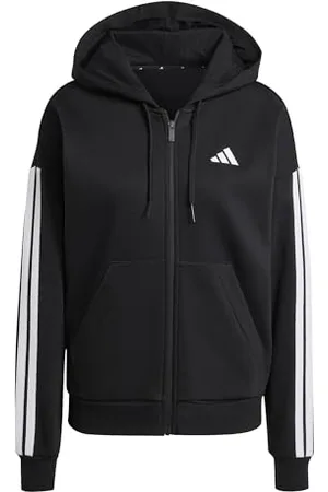 adidas Femme Essentials 3-Stripes Full-Zip Fleece Hoodie, Black, XXS