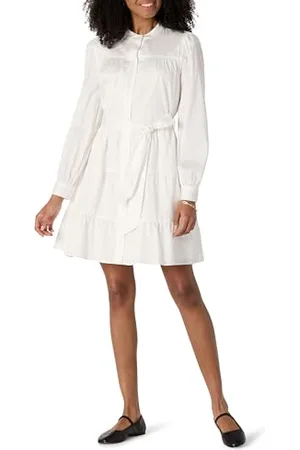 Amazon Robe Chemise à Volants en Satin de Coton, Coupe Classique Femme, , XXS