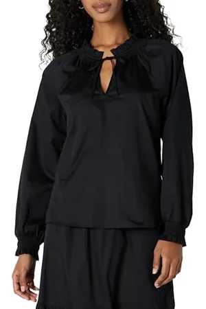 Amazon Chemisier Décontracté à Manches Longues et Col à Volants en Satin de Coton (Jupe Vendue Séparément) Femme, , XXL