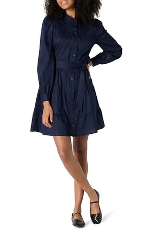 Amazon Robe Chemise à Volants en Satin de Coton, Coupe Classique Femme, , S