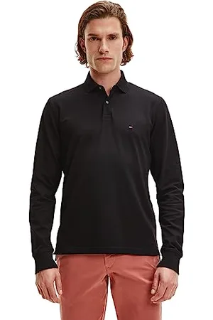 Tommy Hilfiger Polo Manches Longues Homme Regular Fit avec Patte de Boutonnage, Noir (Black), L