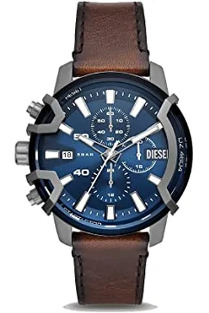 Diesel Montre pour homme Griffed, mouvement chronographe, boîtier en acier inoxydable Gunmetal de 42 mm avec bracelet en cuir, DZ4604