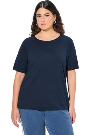 Ulla Popken Shirt, Ringel, Rundhals, Halbarm, Offenkantig, , 54-56 Femmes