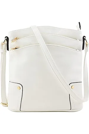 Alyssa Triple Zip Pocket Large Crossbody Bag (White)