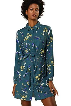Allegra K Femmes Robe Chemise Manches Longues à Pois L