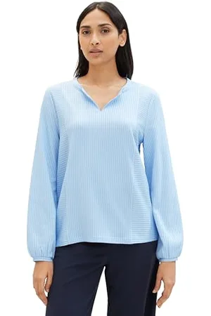 TOM TAILOR 1040546 T-Shirt à Manches Longues, 34913-Blue White Thin Stripe, M Femme