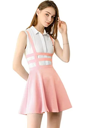 Allegra K Costume de Noël plissé, taille élastique, bretelles kawaii, mini jupe porte-jarretelles, , S