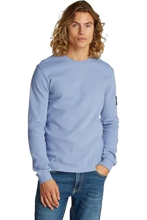 Calvin Klein T-Shirt Manches Longues Homme Badge Waffle en Coton, Bleu (Tempest), XL