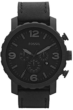 Fossil Montre pour hommes Nate, mouvement chronographe à quartz, boîtier en acier inoxydable de 50 mm avec bracelet en cuir véritable, JR1354