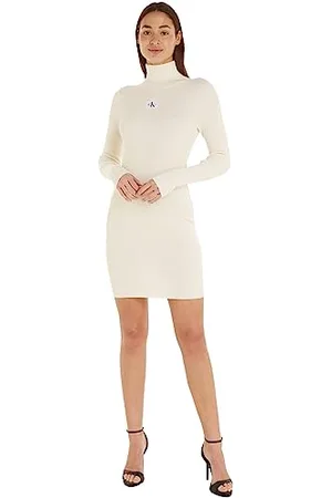 Calvin Klein Jeans Femme Robe-Pull Badge Roll Neck Manches Longues, , L